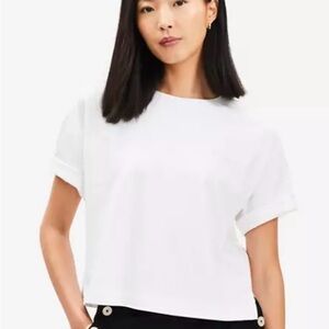 Ann Taylor Weekend White Women's Short Sleeve Sweatshirt Top